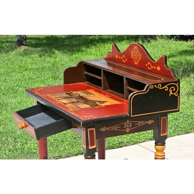 Three Hands Corp. Hand-Painted Equestrian Folk Art Secretary Desk For Sale - Image 9 of 16