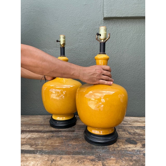 Vintage Glazed Ceramic Lamps - A Pair For Sale - Image 12 of 12