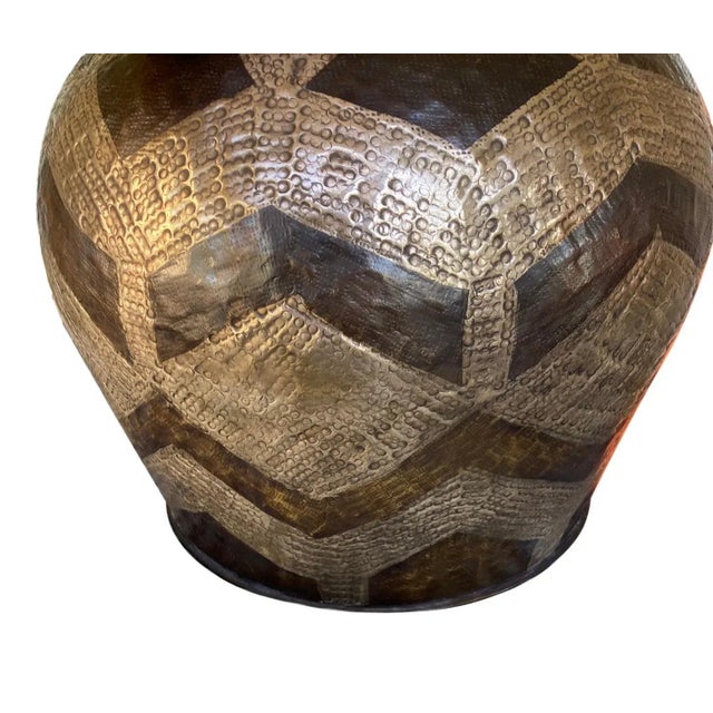 1990s 1990s Hammered Copper Chevron and Diamond Vase in Silver and Brown For Sale - Image 5 of 9
