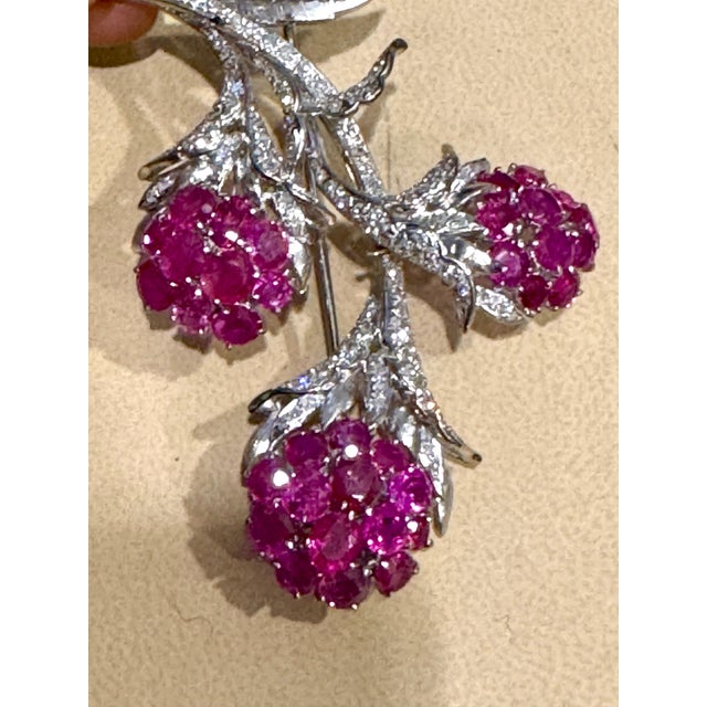 Mid 20th Century Vintage 14 Kt White Gold Diamond & 18 Ct Pink Sapp Floral Bouquet Broach 30.4 GM For Sale - Image 5 of 18
