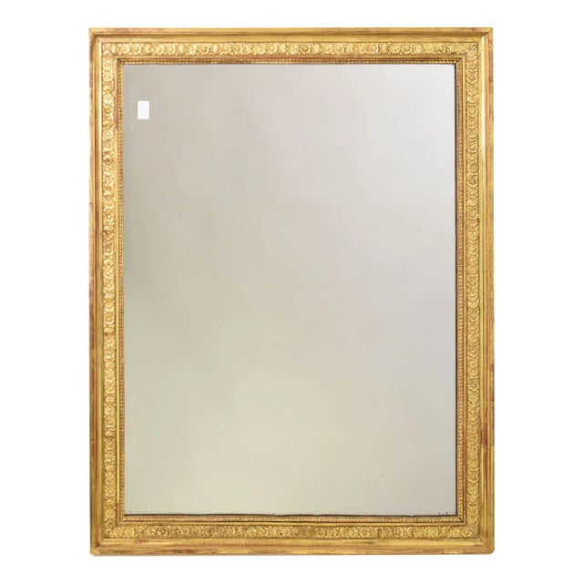 19th Century Louis Philippe Rectangular Gold Leaf Wall Mirror with Flowers For Sale