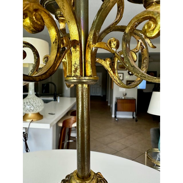 Single Antique Gothic Revival Brass 6 Light Candelabra For Sale - Image 16 of 18