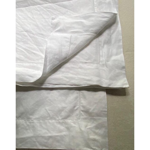 Antique French White Linen Bistro Tablecloths, Hemstitch Border, Mitered Corners, 43" Square | Pair | C. 1900 For Sale - Image 14 of 18