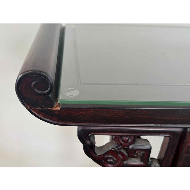 Wood Vintage Carved Wood Altar or Console Table With Glass Shelf For Sale - Image 7 of 9