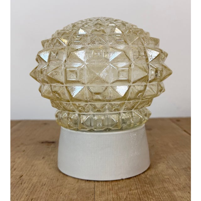 Vintage White Porcelain and Glass Ceiling Light, 1970s For Sale - Image 4 of 13