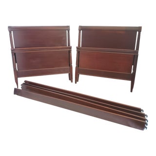 Vintage Pair American Mahogany Sleigh Twin Beds With Carved Columns For Sale