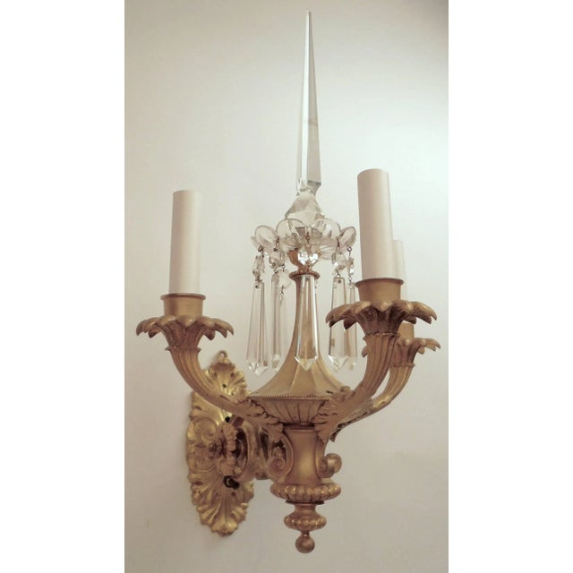 19th Century English Gilt Brass and Crystal Neoclassical Style Sconces - A Pair For Sale - Image 4 of 11