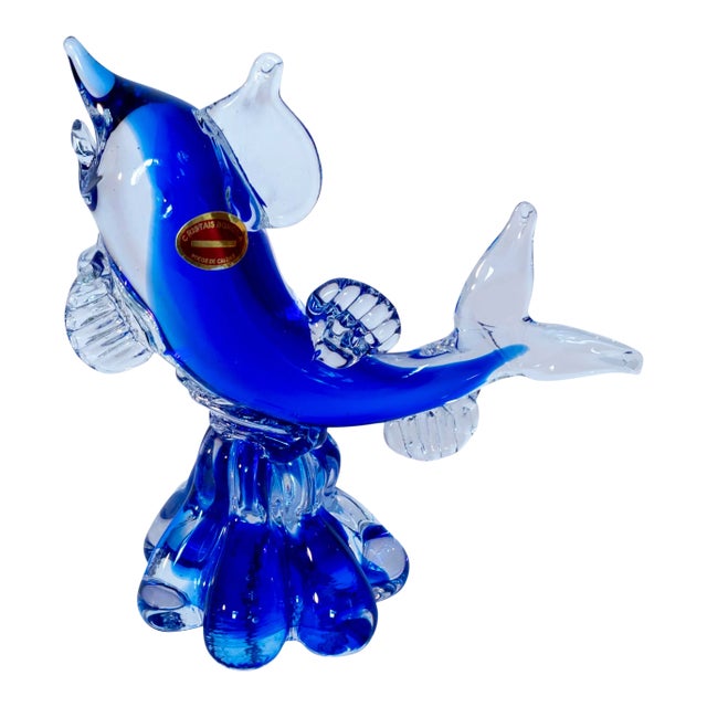 Vintage Portuguese Decorative Dolphin Figurine, Attributed to Cristais Bonora For Sale
