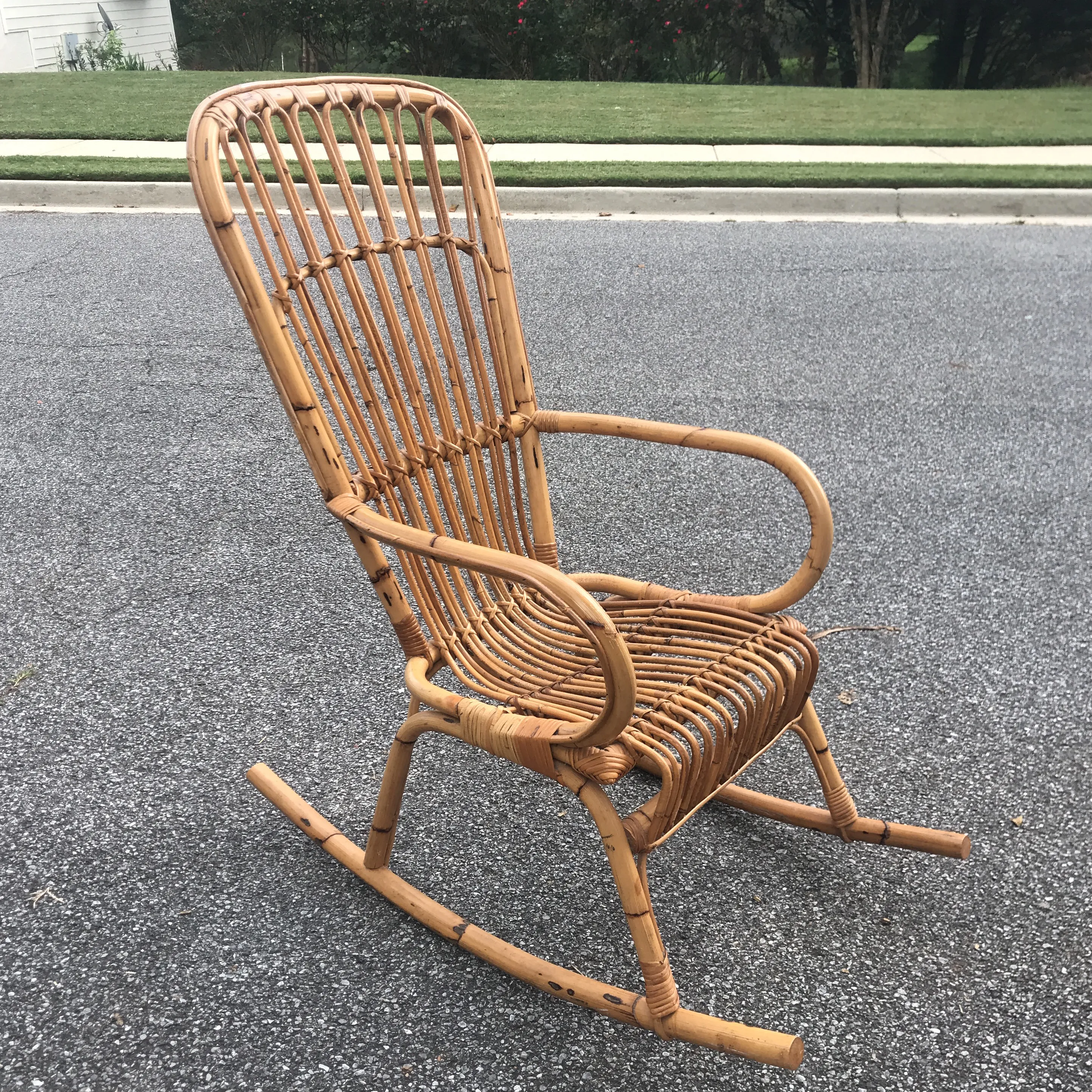 1970s Vintage Franco Albini Bamboo Rocking Chair** | Chairish