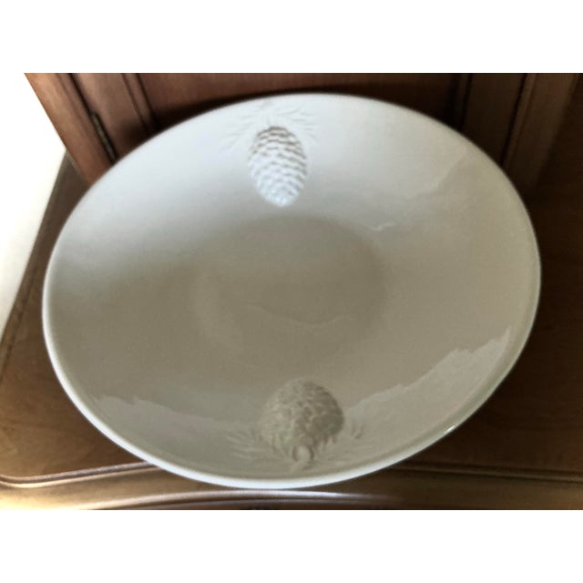 Vintage White Pedestal Bowl With Embossed Relief Pine Cones For Sale - Image 4 of 11