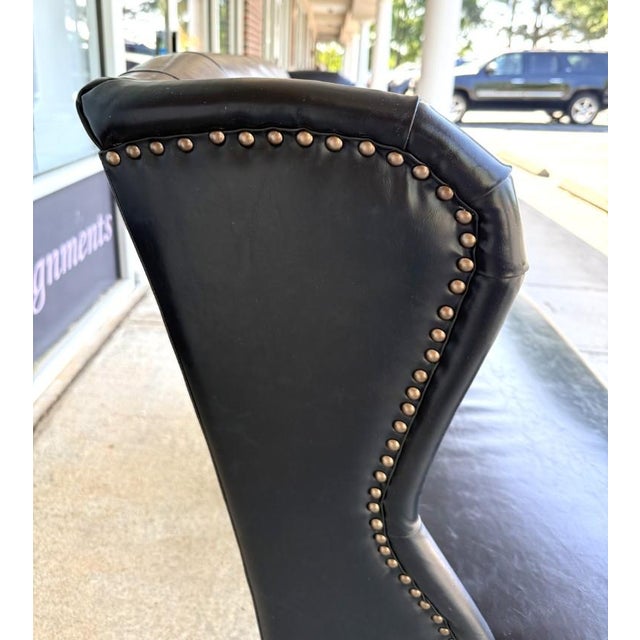 Arhaus Black Tufted Leather Settee For Sale - Image 10 of 12