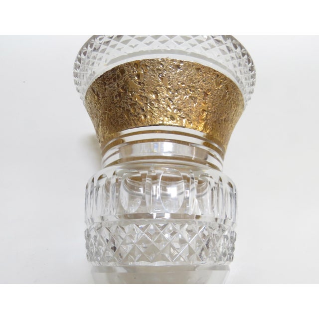 Hollywood Regency Vintage Moser Glassworks 24k Gold Incrusted Cut Crystal Vase For Sale - Image 3 of 10