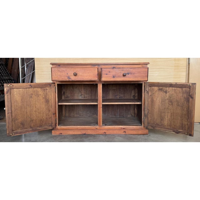 1850s Spanish Baroque Solid Pine Mobila Tuscan Two Drawers Credenza or Buffet For Sale - Image 12 of 18