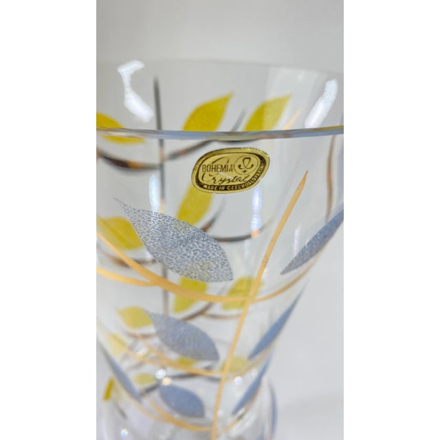 Bohemia Vintage Bohemia Crystal Vase With Frosted Gold and Silver Leaf Pattern For Sale - Image 4 of 8