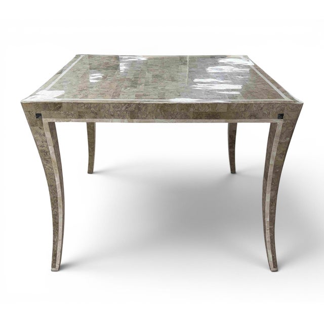 Contemporary Maitland-Smith Style Tessellated Marble Stone Game / Dining Table – Neoclassical Modern Luxury For Sale - Image 3 of 14