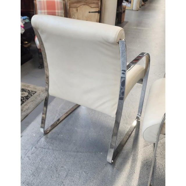 Animal Skin Pair Charles Gibilterra for Brueton Stainless Steel & Leather Dining Room Chairs, 1970s For Sale - Image 7 of 10