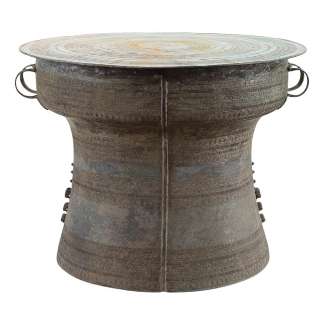 Southeast Asian Bronze Elephant Rain Drum Drinks Table 2 Ft For Sale