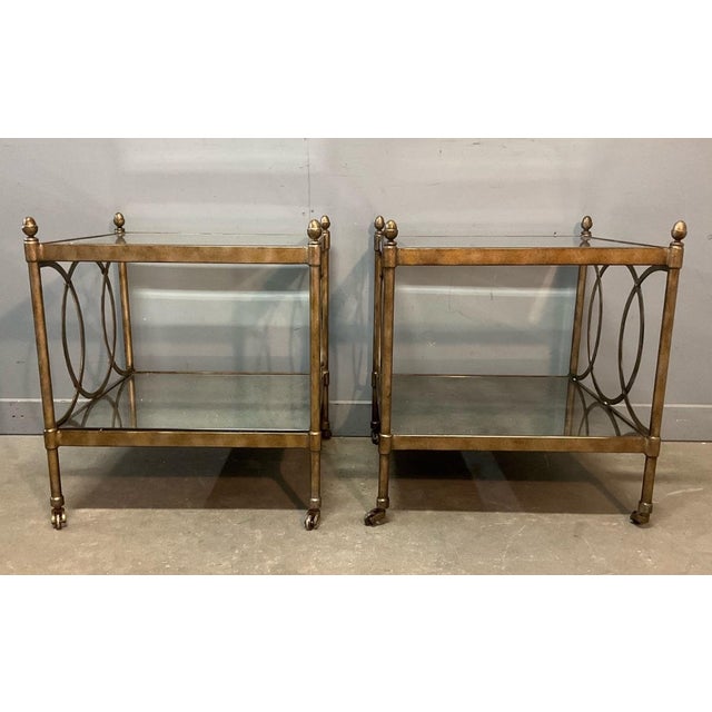 Mid 20th Century Two Tiered Glass Gold Side Tables - a Pair For Sale In Philadelphia - Image 6 of 10