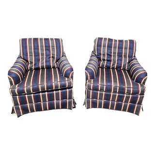 Mid 20th Century Pair of Baker Upholstered Club Armchairs Lounge Chairs Herringbone Fabric Down Filled For Sale
