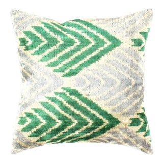 L.Green Turkish Hand Knotted Velvet Ikat Pillow For Sale