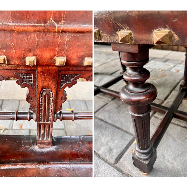 Late 18th Century Spanish Leather Bench For Sale - Image 9 of 11