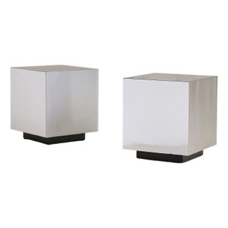 Italian Metallic Finish Cube Side Table, 1970s - 2 Available For Sale