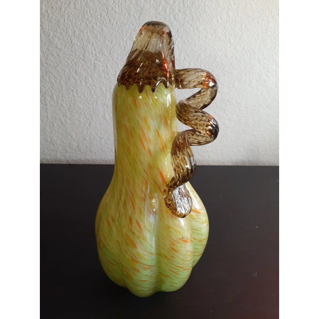 1980s Green Blown Art Glass Pumpkin Blown Art Glass Figurine For Sale - Image 4 of 7