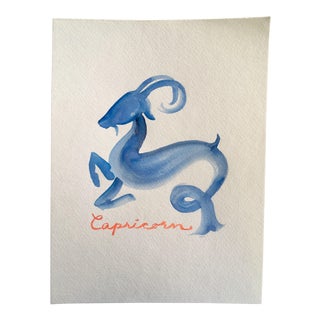 Capricorn Zodiac Original Watercolor Painting For Sale