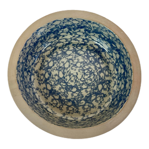 1996 Vintage Americana Folk Art Blue Sponge Wear Bowl, Artist Signed.