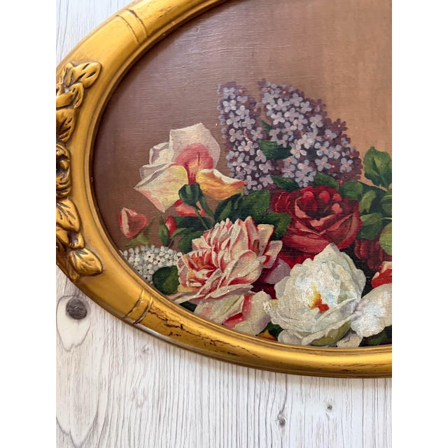 1900 - 1909 Victorian French Floral Oil Painting For Sale - Image 5 of 6