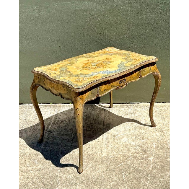 Yellow Vintage Italian Hand Painted Writing Desk For Sale - Image 8 of 12