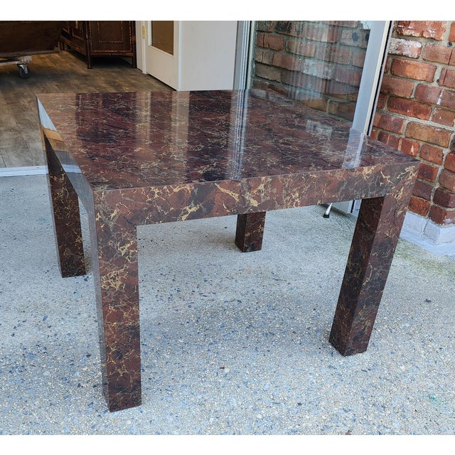 Post Modern tortoiseshell large square end table with earth tones of brown, gold and black made of highly polished...
