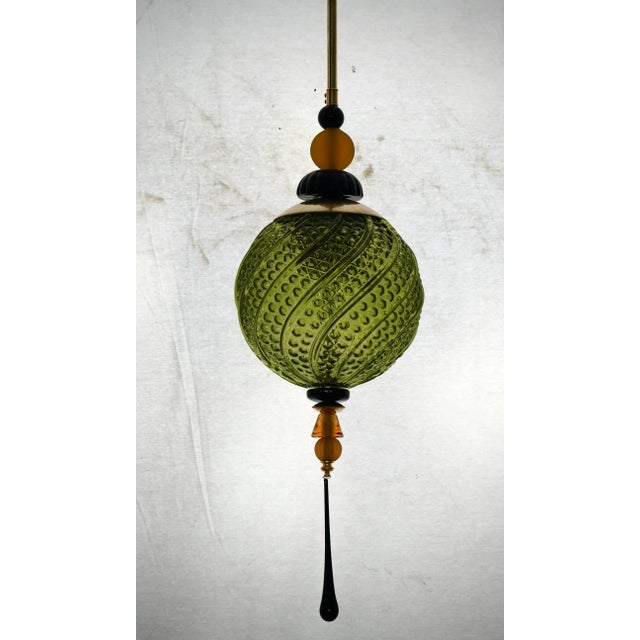 Mid-Century Modern Midcentury Modern Italian Blown Green Glass Lantern, 2000 For Sale - Image 3 of 8