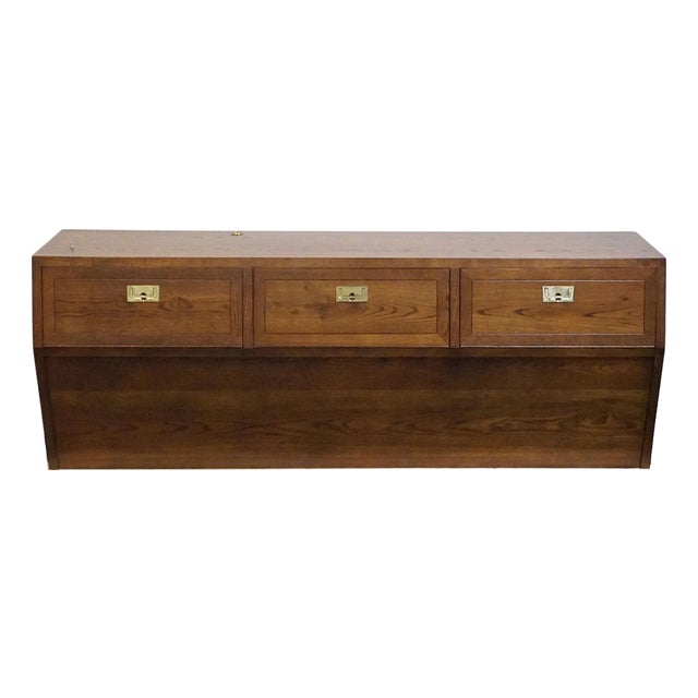 Henredon Furniture Scene One Solid Walnut Italian Campaign Style King Size Storage Headboard 9100-12a For Sale