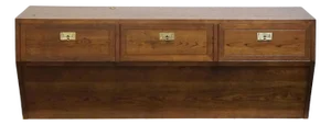 Henredon Furniture Scene One Solid Walnut Italian Campaign Style King Size Storage Headboard 9100-12a