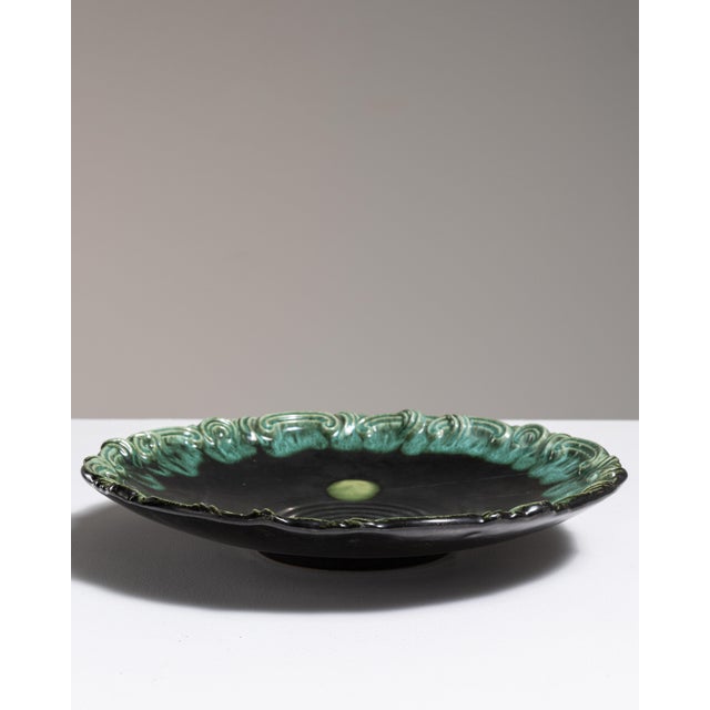 1970s Germany Mid-century Modern Forest Green Ceramic Serving Bowl For Sale - Image 4 of 15