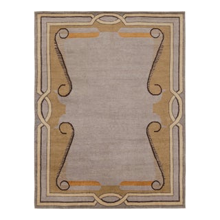 Rug & Kilim’s Modern French Art Deco Style Rug in Gray with Geometric Pattern - 14x18 For Sale