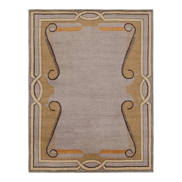 Rug & Kilim’s Modern French Art Deco Style Rug in Gray with Geometric Pattern - 14x18 For Sale