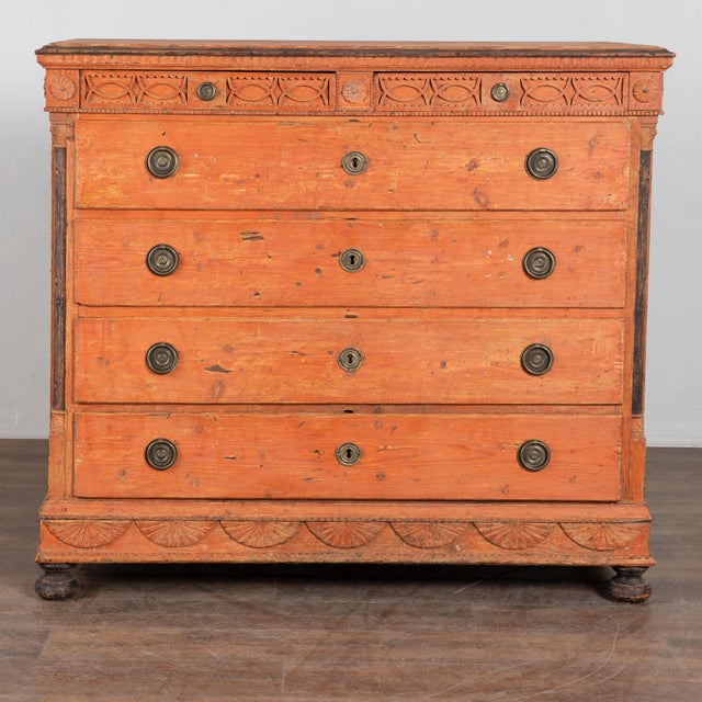 Neoclassical Early 19th Century Danish Pine Tall Chest of Six Drawers For Sale - Image 3 of 17