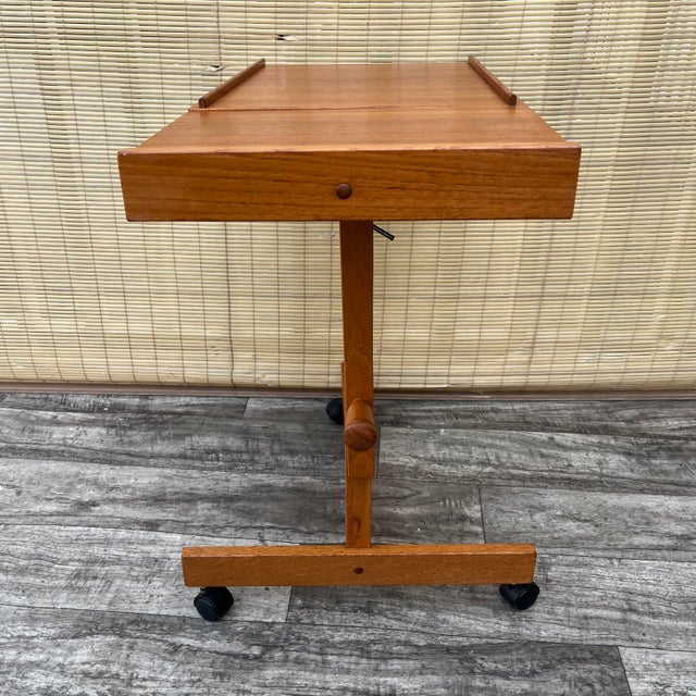 Vintage Mid-Century Modern Danish Adjustable Rolling Tray Table / Cart. Circa 1970s For Sale - Image 12 of 17