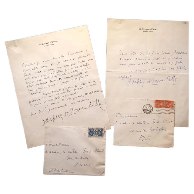 Jacques De Lacretelle, Correspondence by Jacques De Lacretelle To Countess Pecci-Blunt, 1931-1932 For Sale