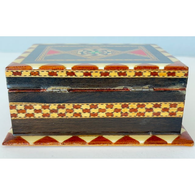 Brown Inlaid Marquetry Jewelry Box, Walnut Wood, Moorish Style, Spain, 1940 For Sale - Image 8 of 12