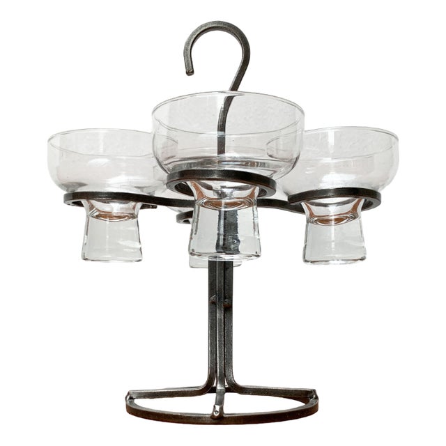 Danish Metal and Glass Candleholder, 1960s For Sale