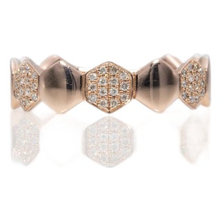 Natural Diamond Ring in 14k Gold | Unique Geometric Band Ring, Size 6.75 For Sale
