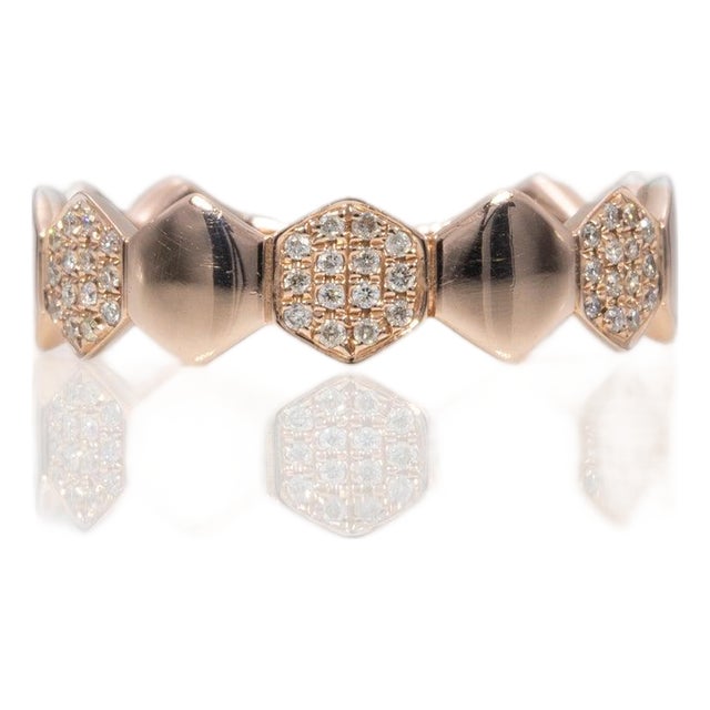 Natural Diamond Ring in 14k Gold | Unique Geometric Band Ring, Size 6.75 For Sale