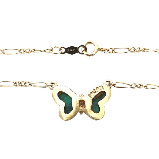 Rare 14k Gold Butterfly Necklace With Malachite Wings by Hammerman Bros For Sale In New York - Image 6 of 8