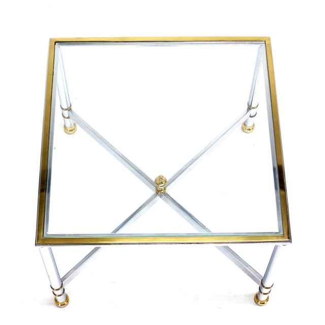 Transparent Pair Mid Century Modern Square Chrome X Base End Side Coffee Tables Stands For Sale - Image 8 of 9