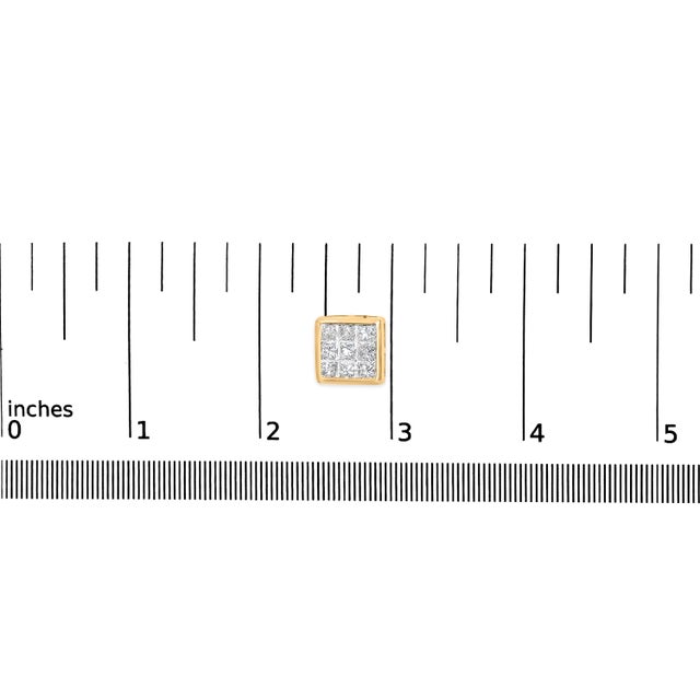 Early 21st Century 14K Yellow Gold 1.0 Cttw Princess Cut Diamond Composite Stud Earrings with Screw Backs (J-K Color, SI1-SI2 Clarity) For Sale - Image 5 of 5