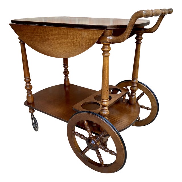 Mid-Century French Wooden Bar Cart Trolley, 1950s For Sale