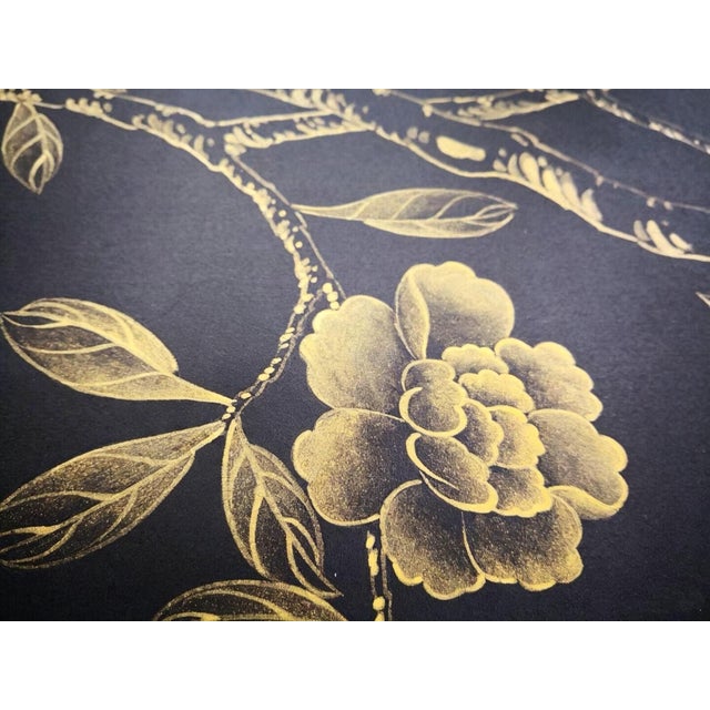 Hand‑Painted Black Gold Chinoiserie Wall Panel, Floral & Bird Motifs For Sale - Image 6 of 6